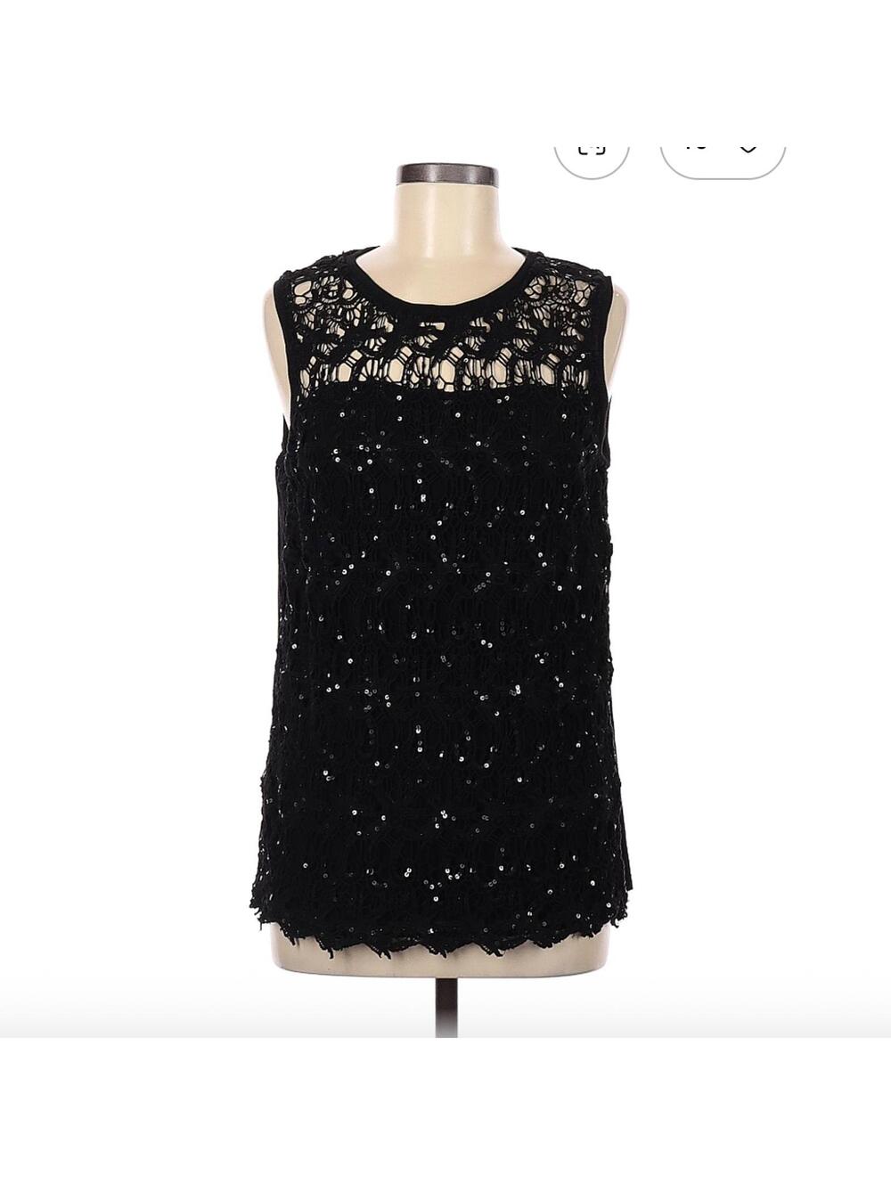 White House Black Market Black Sleeveless Lace Blouse Size L